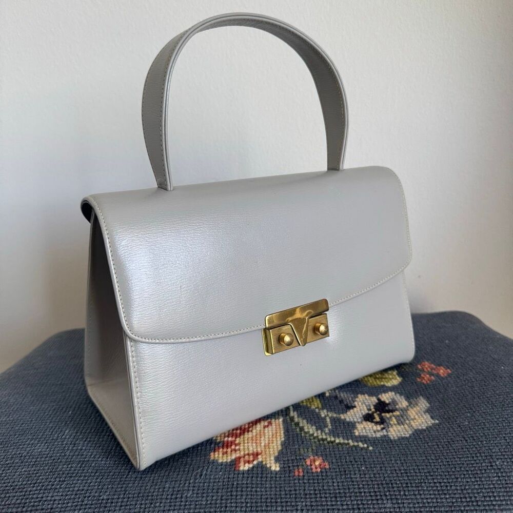 Vintage Made In Canada Structured Top Handle Handbag Minimalist Grey Elegance - Picture 2 of 9